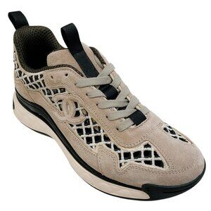 Chanel Beige Suede Interlocking CC Logo Sneakers